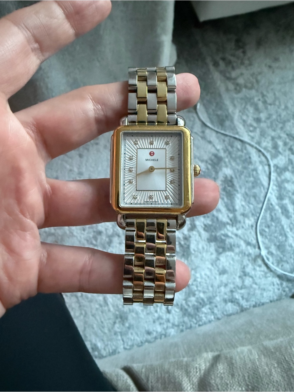 Michele Two-Tone Gold and Silver Rectangular Dial Watch